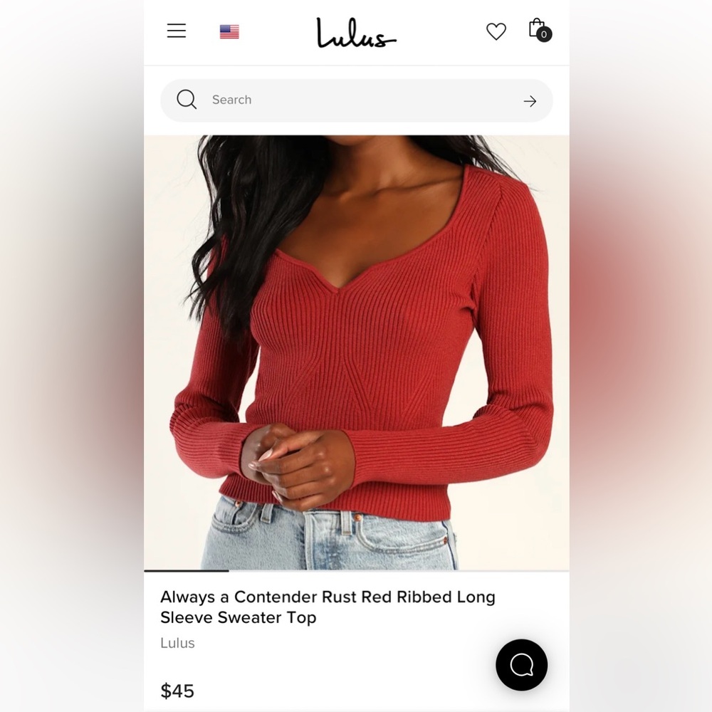 Lulu's Rust Red Ribbed V-Neck Long Sleeve Top - Picture 3 of 3